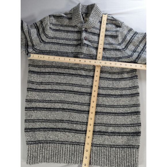 L.L. Bean L Tall Gray Striped 100% Lambswool Sweater Knit Pullover Mens Warm - Picture 6 of 11